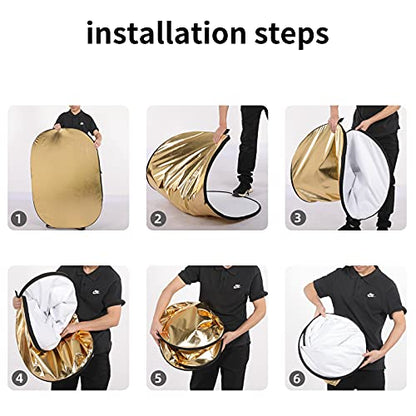 GODOX 32"x47"/80x120cm Collapsible Photography Light Reflector, 5-in-1 Oval Multi Disc Diffuser with Carrying Bag - Gold, Silver, Black, White, Translucent for Video Studio Outdoor Lighting - size: 32x47inch/80x120cm