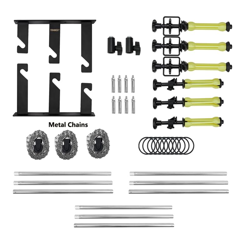 Photography Backdrop Roller Support System, 3 Rollers with Metal Chains, 120-inch Stainless Steel Crossbars, Wall/Celing/Light Stand Backdrop Mount, Background Support - color: Silver Metal Chains +120inch Crossbars