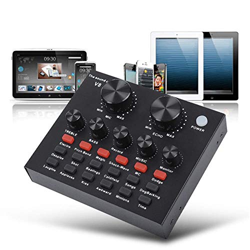 V8 Karaoke Recording & Broadcast Audio Mixer - USB External Sound Card for Live KTV, Recording & Voice Chatting