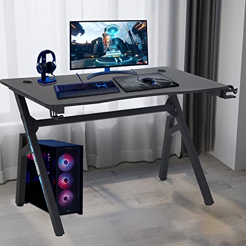 BestOffice | 47" Gaming Desk | Blue | Carbon Fiber Textured Computer Desk | Sturdy Steel Frame, Cup Holder, Headphone Hook, Cable Management Holes, Adjustable Leg Pads | for Gamers, Home, Office - color: Blue, size: 47 Inch R Shaped