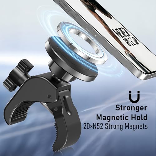 Magnetic Phone Holder Clamp Mount - 20 x N52 Strong Magnet Universal Mount | For Gym, Spin Bikes (Fits Peloton), Treadmills, Strollers, Golf Cart, Shopping Cart - Compatible with MagSafe iPhone 12 to 17