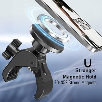 Magnetic Phone Holder Clamp Mount - 20 x N52 Strong Magnet Universal Mount | For Gym, Spin Bikes (Fits Peloton), Treadmills, Strollers, Golf Cart, Shopping Cart - Compatible with MagSafe iPhone 12 to 17
