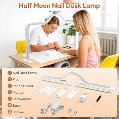 Arch Half Moon Light - Nail Lamp for Desk Foldable Nail Tech Light | Professional 34 inch 420 LED Beads Adjustable Brightness 3 Color Temperature for Manicure Crafting (White) - color: White