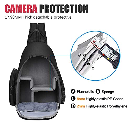 Cwatcun Sling Camera Bag, Camera Shoulder Crossbody Backpack, DSLR/SLR/Mirrorless Camera Case, Shockproof Photography Camera Chest Bag with Tripod Holder, Compatible with Canon/Nikon/Sony/Fuji - color: 1.0 Black
