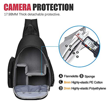 Cwatcun Sling Camera Bag, Camera Shoulder Crossbody Backpack, DSLR/SLR/Mirrorless Camera Case, Shockproof Photography Camera Chest Bag with Tripod Holder, Compatible with Canon/Nikon/Sony/Fuji - color: 1.0 Black