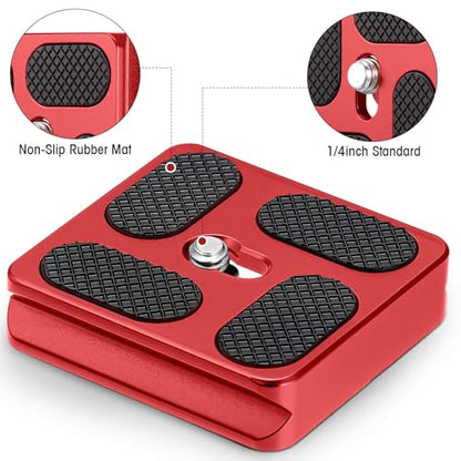Frienda 2 Pieces Metal Quick Release Plate with 1/4''-20 Camera Screw Tripod Mount Plate Fits Standard for DSLR Camera Tripod Ball Head(Red,Pu40) - color: Red, style: PU40