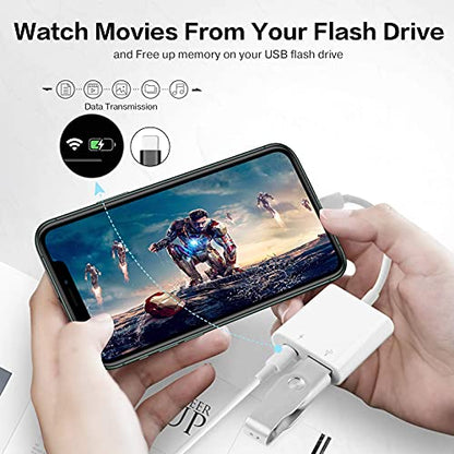 SUNTRSI USB Camera Adapter with Charging Port, Portable USB Female OTG Adapter Suitable for iPhone iPad, Plug and Play USB Adapter for iPad Support Card Reader