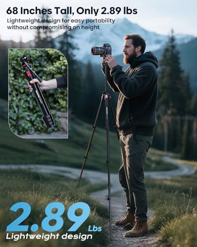 CAMBOFOTO 68" Fluid-Head-Camera-Tripod, Professional Travel Video Tripod for Camera DSLR, Camcorders, Binoculars, Spotting Scope, Telescope, Max Load 8.8lbs, Black