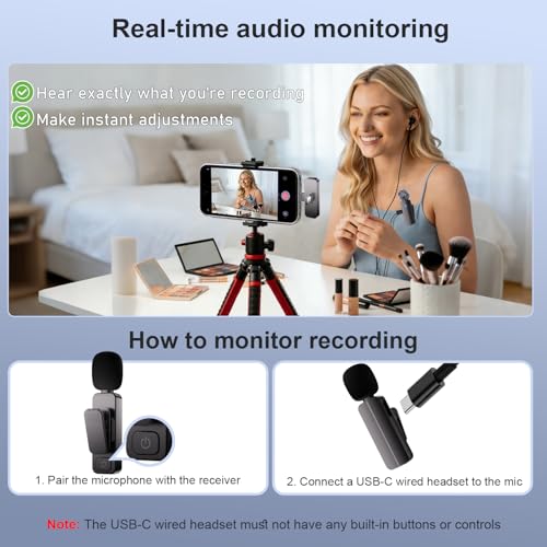 Bulatry 2-Pack Wireless Mini Lavalier Lapel Microphone for iPhone,Android Phone(2 in 1) - 65ft Cordless Clip on Dual Mics with Noise Reduction 6H Working Time for Video Recording Vlogging, YouTube