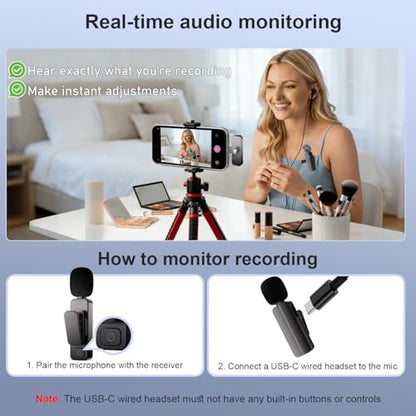 Bulatry 2-Pack Wireless Mini Lavalier Lapel Microphone for iPhone,Android Phone(2 in 1) - 65ft Cordless Clip on Dual Mics with Noise Reduction 6H Working Time for Video Recording Vlogging, YouTube