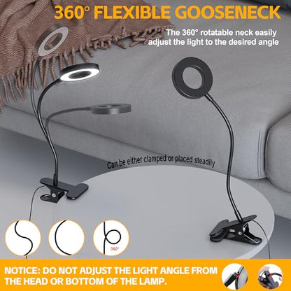 Foneso Desk Lamp Clip on Light, 48 LED USB Lamp with 3 Color Modes 10 Brightness Levels, 360° Flexible Gooseneck Eye Protection Bed Night Light for Reading, Makeup, Craft (Black) - size: 1 Pack