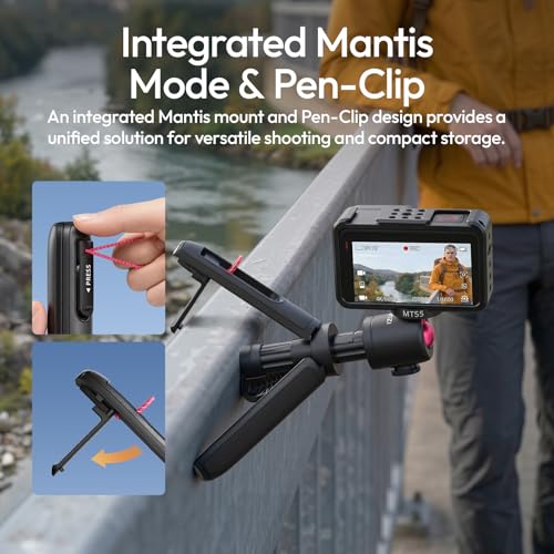 ULANZI MT55 SnapGo Mini Tripod & Selfie Stick, 4-in-1 Mantis/Backpack Strap/Selfie/Tripod Modes, 360° Ball Head, 4-Section Extendable 12.2in, for Phone/Action Cameras/Compact Cameras