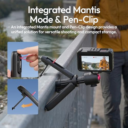 ULANZI MT55 SnapGo Mini Tripod & Selfie Stick, 4-in-1 Mantis/Backpack Strap/Selfie/Tripod Modes, 360° Ball Head, 4-Section Extendable 12.2in, for Phone/Action Cameras/Compact Cameras