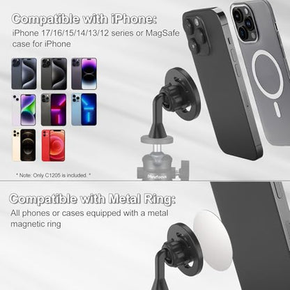 Magnetic Phone Tripod Mount Adapter with 1/4"-20 Screw Hole, Compatible with Magsafe for iPhone 17/16/15/14/13 Plus Pro Max Mini Series, Adjustable Phone Holder for Tripod, Ring Light, Selfie Sticks