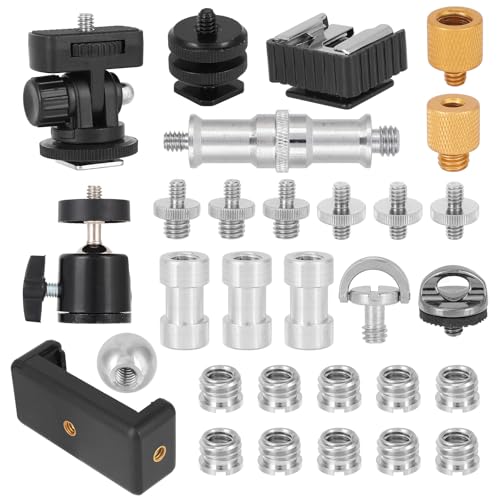 Penitue 30pcs Camera Tripod Mount Kit, Camera Tripod Adapter Screw Kit Including 1/4 to 3/8 Inch Threaded Converters & 1/4 Inch Swivel Ball Head for DSLR Cameras, Monopods, etc