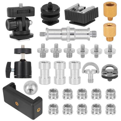 Penitue 30pcs Camera Tripod Mount Kit, Camera Tripod Adapter Screw Kit Including 1/4 to 3/8 Inch Threaded Converters & 1/4 Inch Swivel Ball Head for DSLR Cameras, Monopods, etc