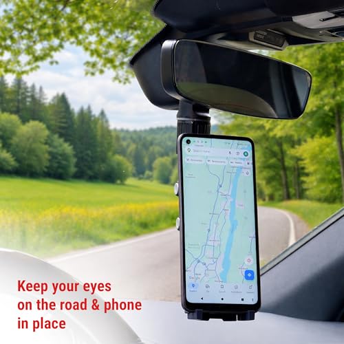 Lounge-IT Car Phone Holder, Magnet+NoSlip Rests, 2-mounts-in-1 Mirror+Vent Mount, Works with iPhone, Samsung Galaxy, Pixel, Motorola, etc, Black