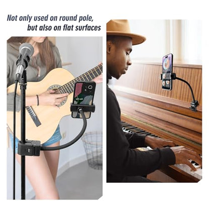Clip Phone Holder for Desk,Pole,Pipe,Boom,Flat Surface with Adjustable Aluminium Arm Phone Clamp Mount for Mic Stand,Treadmill Compatible with All 4-7” Cell Phone (Long-Gooseneck Arm Phone Holder) - style: 11.81" Gooseneck Arm Phone Holder