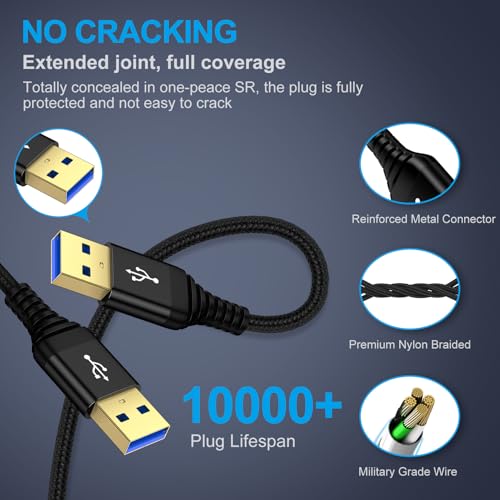 USB to USB Cable 6FT, 2 Pack USB-A to USB-A Cord Male to Male USBCable Double Side USB3.0 A to A Data Transfer Cord for Computer PC Laptop Cooler DVD Player Hard Drive Enclosures TV Hub Set Up Box