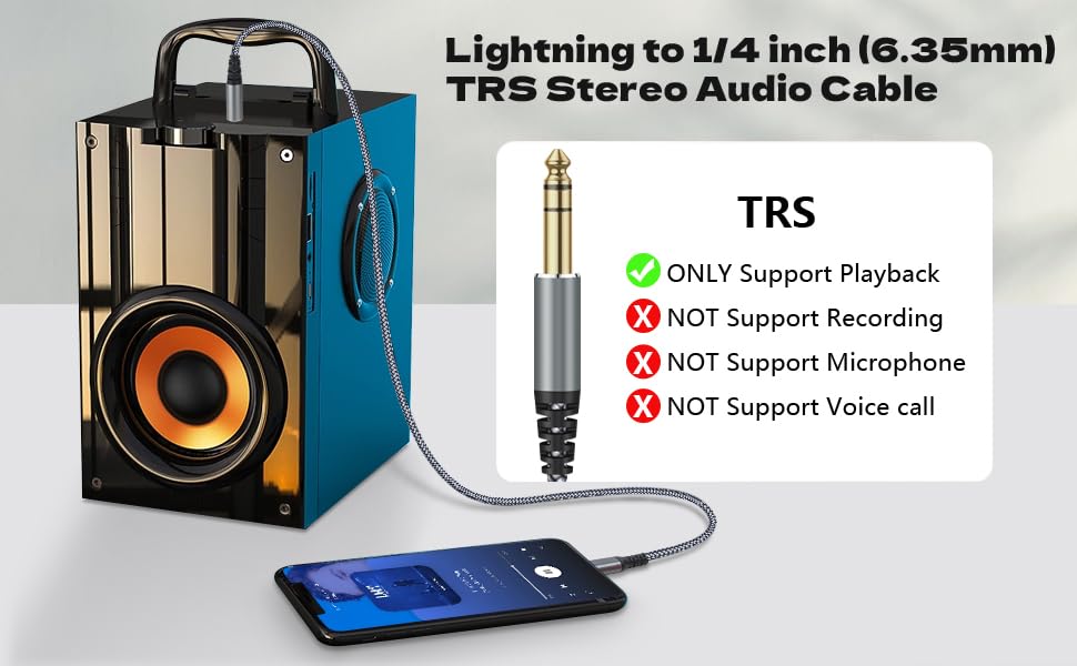 [MFi Certified] Lightning to 1/4 inch Audio TRS Stereo Cable, 4FT Lightning to 6.35mm inch Adapter, Compatible with i-Pad, i-Phone 14/13/12/Pro, for Amplifier,Speaker,Mixer[NOT for Recording]
