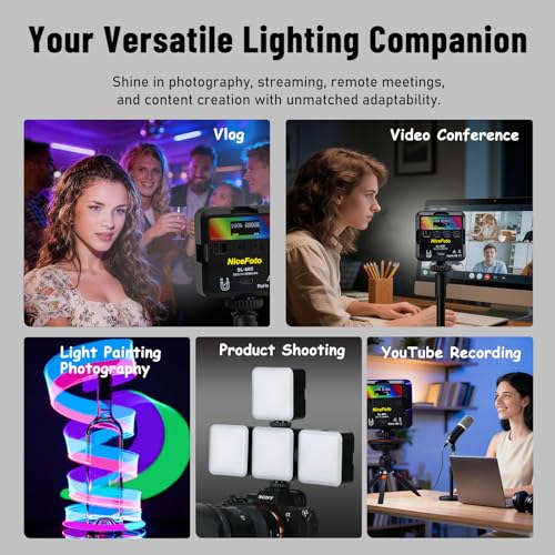 NiceFoto RGB Video Lights, 360° Full Color LED Video Light with 3 Cold Shoe Mounts, 2500K-9000K, CRI 96+, 18 Scene Modes, Magnetic RGB Camera Light for Vlog Filming, TikTok, Live, Photography