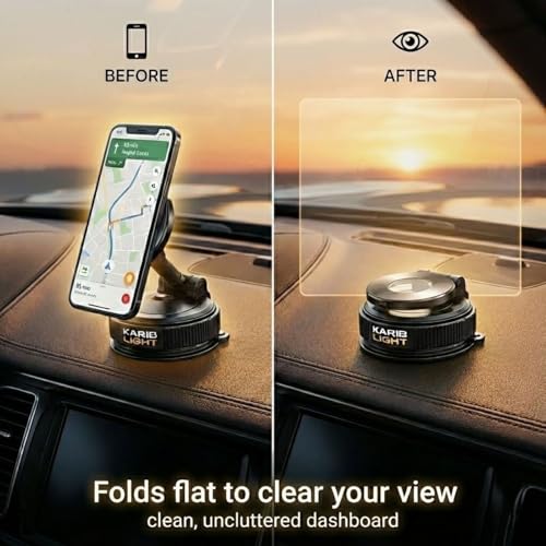 Car Mount, Magnetic Phone Holder with Washable Nano-Gel Suction for Smooth Dashboards and Windshields, 360° Rotating 3-Axis Foldable Mount for iPhone, Samsung and Android