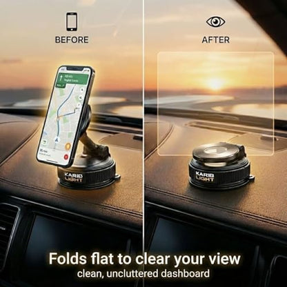 Car Mount, Magnetic Phone Holder with Washable Nano-Gel Suction for Smooth Dashboards and Windshields, 360° Rotating 3-Axis Foldable Mount for iPhone, Samsung and Android