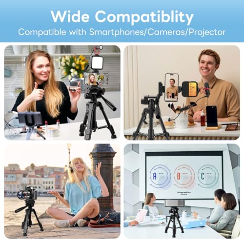 Vlogging Kit for iPhone, Android, Camera, Compatible with YouTube Starter Kit with Rechargeable LED Light + Microphone + Phone Clip + Aluminum Desktop Tripod for Vlogging, Instagram, TikTok