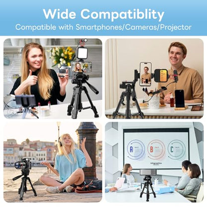 Vlogging Kit for iPhone, Android, Camera, Compatible with YouTube Starter Kit with Rechargeable LED Light + Microphone + Phone Clip + Aluminum Desktop Tripod for Vlogging, Instagram, TikTok