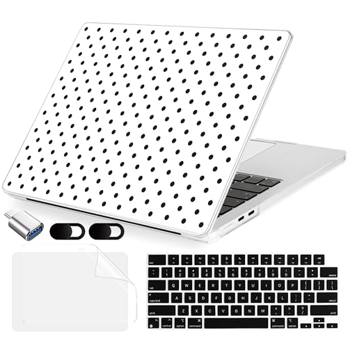 MecBevia Compatible with 2026 M5 MacBook Air 13 inch Case 2026 2025 2024-2022 M5 A3449 M4 A3240 M3 A3113 M2 A2681, Keyboard Cover, Screen Protector, Webcam Cover & Type-C OTG, Polka Dot White - color: Polka Dot White