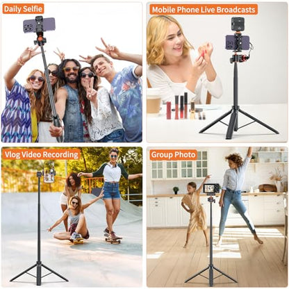 VRIG TP16 Camera Tripod, 55" Extendable Phone Selfie Stick Camera Tripod Stand with 2 in 1 Phone Clip, 5 Levels Adjustment 360° Ball Head Loads Up for DJI OSMO Pocket 4/3 Insta360 X5 iPhone Sony Canon - color: A0085