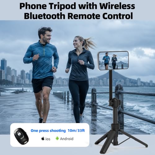 PHOPIK 35" Magnetic Selfie Stick Phone Tripod, Extendable Phone Tripod with Cold Shoe and Remote,Compatible with iPhone/Android/Sport Camera Perfect for Video Recording/Selfies/Insta360 x5（Black） - size: SS21-B