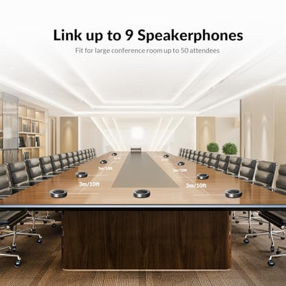 Conference Speakerphone, Daisy Chain up to 9 Speakerphones for 50 People, USB & Bluetooth Speaker with 4 Mics AI Noise Cancellation 360° Voice Pickup for Zoom,Teams,Conference Call Large Meeting Room