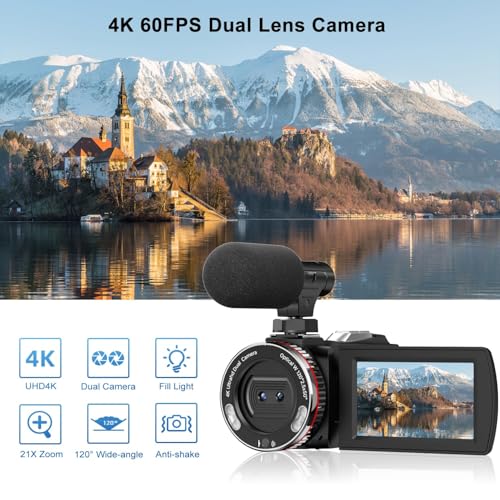Video Camera Camcorder for YouTube 4K 48MP Dual Lens with Wireless Mic | Video Camera Camcorder for YouTube4K 48MP Dual Lens with Wireless Mic