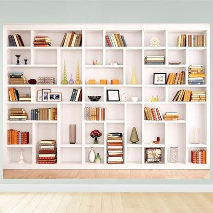 5x3ft Fabric White Bookshelf Backdrop Office Modern Meeting Room Library Home Office Zoom Virtual Photography Background Video Conference Zoom Photo Backdrop Studio Props - size: 5x3 FT