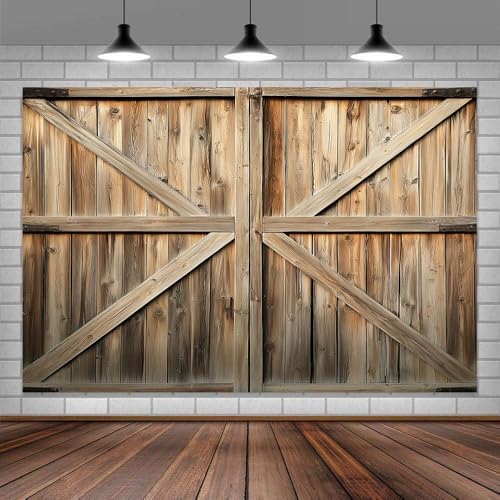 Wooden Barn Door Backdrop Background for Photography Garage Door Photo Backdrop Wood Farmhouse for Photoshoot Background Screen Rustic Wooden Video Recording Parties Curtain 5 x 3 ft Yellow - color: Yellow, size: 5x3ft