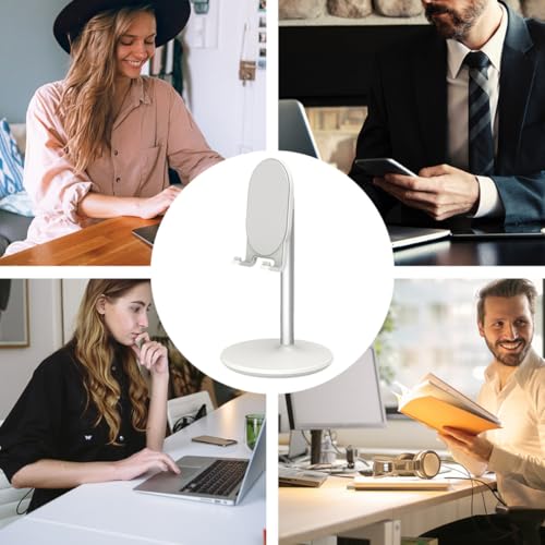 WOONEKY Universal Desktop Phone Stand Bracket for Home and Office Metal Alloy Phone and Tablet Holder Support with Rotatable Base for Live Streaming and Video Calls