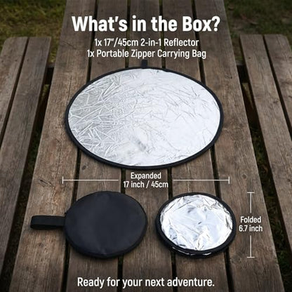 Round Folding Portable Photography Reflector, 2 in 1 Lighting Reflectors, Camera Photo Reflector Diffuser, Light Reflectors for Portrait Photography, Still Life Fill Light (18inch/45cm, Silver, White)