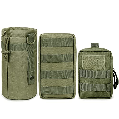 3 Pack Molle Pouch Combo Water Bottle Pouch Holder Tactical Molle Pouches Compact Utility Waist Bag Pack - color: Combo A:Green