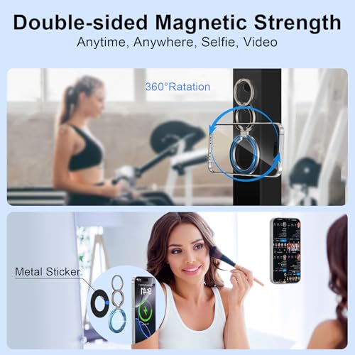 Magnetic Phone Ring Holder for MagSafe Dual-Side Magnetics, Removable Magsafe Phone Grip with Kickstand for Samsung Galaxy S26 S25 S24 Ultra Z Flip7 iPhone 17 16 Plus 15 Pro Max,Fit Magnetic Car Mount - color: gray