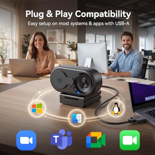 EMEET C100 2K Webcam for PC, Built-in Mic, Rotating Privacy Cover, Portable Metal Clip, Computer Camera for Home Office, Meetings, Learning, Streaming, External Webcam for Desktop, Laptop, PC USB-A - style: Crisp 2K w/ Portable Metal Clip