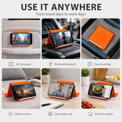 Airplane Phone Holder, Portable Foldable Silicone Aluminum Phone Holder,Textured Non-Slip Surface Flexible Silicone Tablet Stand 0.12" Ultra-Thin Desktop Mount for Home Office Travel Treadmill - color: A-Orange-1PCS