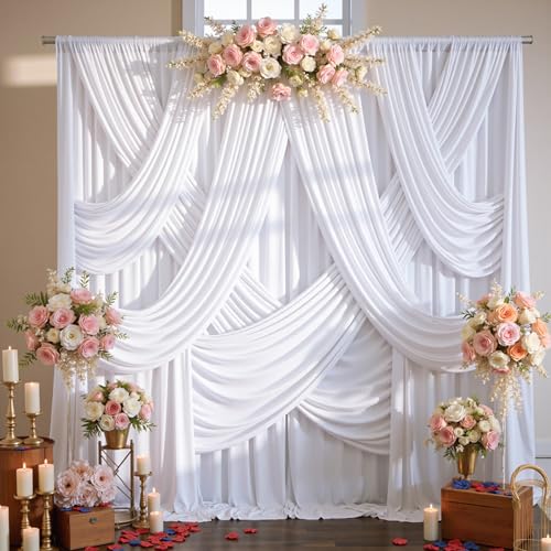 10ftx12ft Wrinkle Free White Backdrop Curtain for Wedding Parties, Silky Polyester 12 ft Long Photo Backdrop Drapes Back Drop Cloth Drapery for Birthday Baby Shower Photography Background - color: White, size: 5ft(W)x12ft(H)_2 Panels