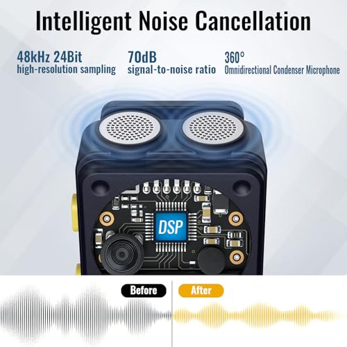 Wireless Lavalier Microphone with Digital Display & Charging Case, Dual Mic for Noise Reduction, 45H Battery, 50M Range, Lightning/USB-C Receiver for iPhone Android, for YouTube, Vlogging