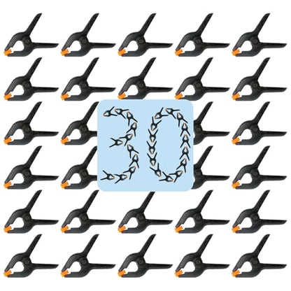 30 Pack 3.5 Inch Plastic Spring Clamps, Black Heavy Duty Clips, Spring Clamps for Backdrop Stand, Woodworking, Crafts, Photography, Banner, Balloon Arch Garland Clips, Small Clamp with Soft Tips - size: 3.5in-30P
