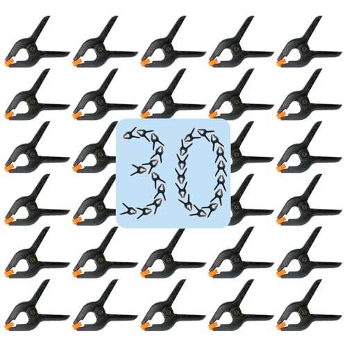 30 Pack 3.5 Inch Plastic Spring Clamps, Black Heavy Duty Clips, Spring Clamps for Backdrop Stand, Woodworking, Crafts, Photography, Banner, Balloon Arch Garland Clips, Small Clamp with Soft Tips - size: 3.5in-30P