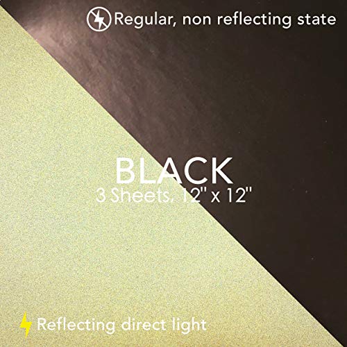 Black Reflective Vinyl Permanent Adhesive, 12x12 Sheets Reflective Vinyl for Cricut, Cars, Bikes, Decals, Stickers, Signs, Helmets, Mailbox, Numbers, Reflective Tape by Turner Moore Edition (3-Pack) - color: Black