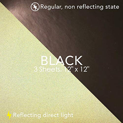 Black Reflective Vinyl Permanent Adhesive, 12x12 Sheets Reflective Vinyl for Cricut, Cars, Bikes, Decals, Stickers, Signs, Helmets, Mailbox, Numbers, Reflective Tape by Turner Moore Edition (3-Pack) - color: Black