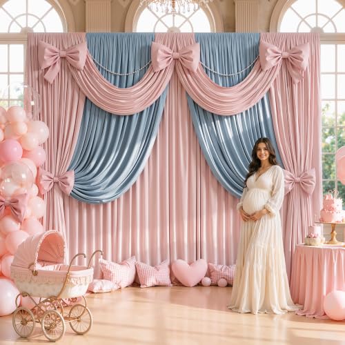20FTx12FT Dusty Pink Wrinkle-Free Wedding Backdrop Curtain -Silky Washable White Polyester Drapes for Baby Showers, Birthday Parties, Photography, and Wedding Receptions-4 Panels 5FTx12FT - color: Dusty Pink, size: W5' x H12'(4 panels)