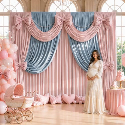 20FTx12FT Dusty Pink Wrinkle-Free Wedding Backdrop Curtain -Silky Washable White Polyester Drapes for Baby Showers, Birthday Parties, Photography, and Wedding Receptions-4 Panels 5FTx12FT - color: Dusty Pink, size: W5' x H12'(4 panels)